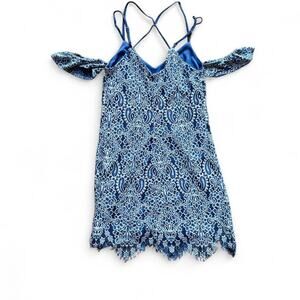 Lush Fairycore Blue Lace Cold Shoulder Mini Dress Strappy Open Back – Size XS/S